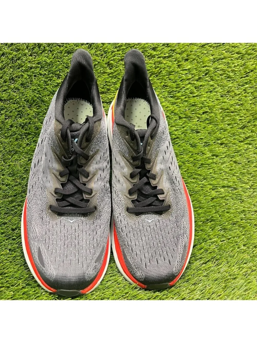 Hoka One One Clifton 8 Mens Size 10 Gray Red Athletic Running Shoes Sneakers